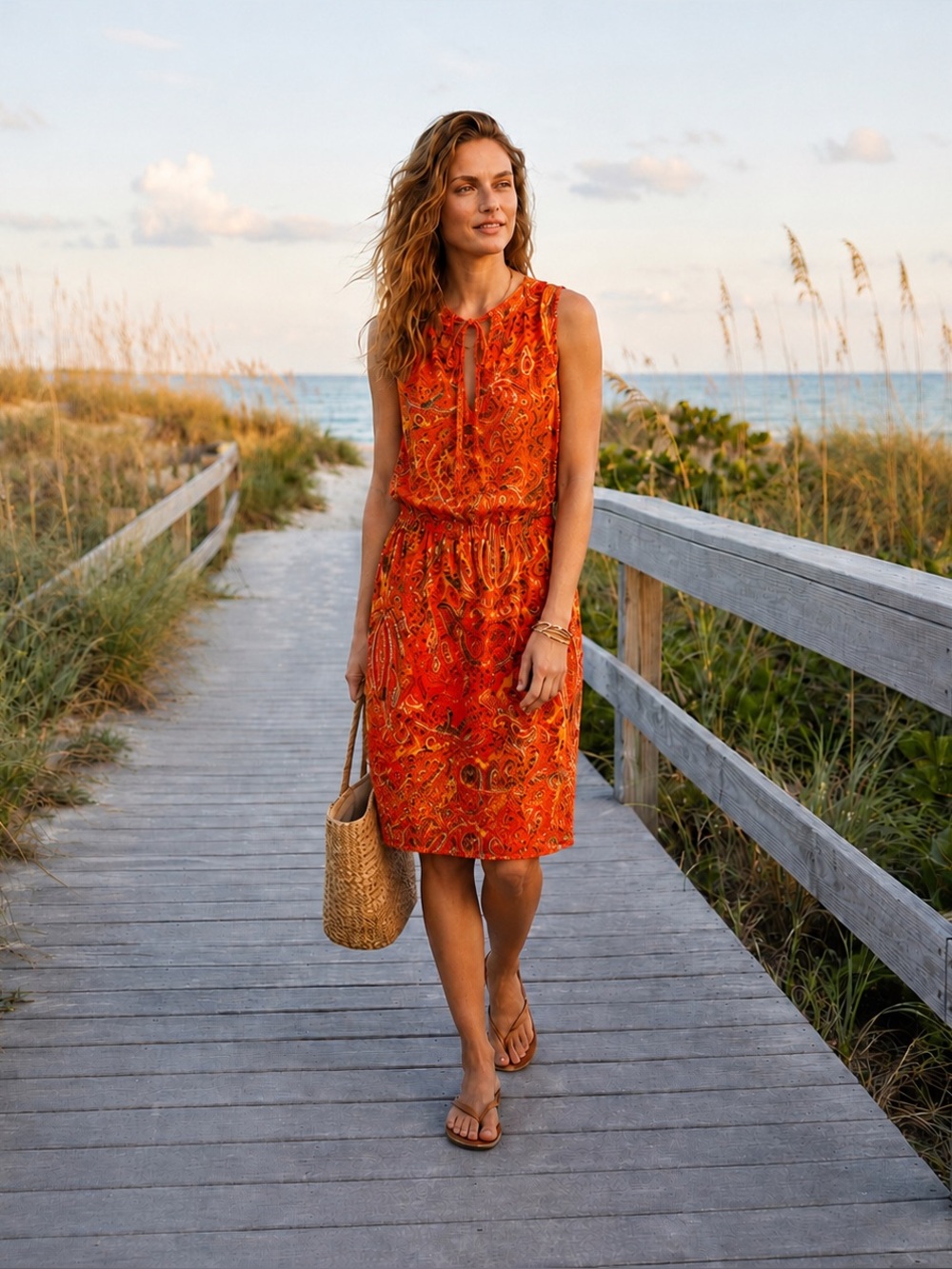 Lauren Ralph Lauren Orange Paisley Sleeveless Dress